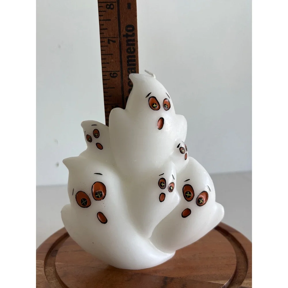 VTG Halloween Ghost Cluster Candle White Spooky Seasonal Decor 5.5 In whimsigoth